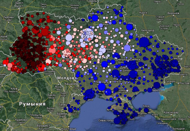 Распределение русского и украинского языков среди пользователей "ВКонтакте" на Украине