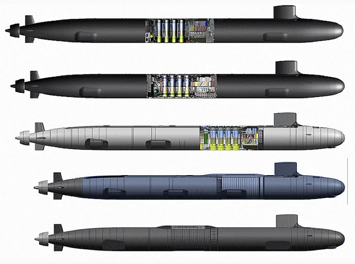 Варианты дополнительного размещения крылатых ракет и модулей с другой полезной нагрузкой на АПЛ типа Virginia.