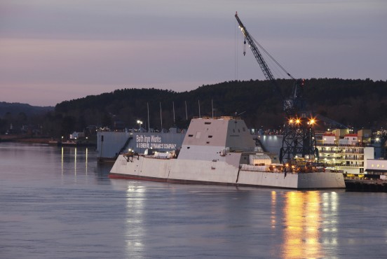 DDG 1000, the first of the U.S. Navy's Zumwalt Class of multi-mission guided missile destroyers, is pictured in Bath