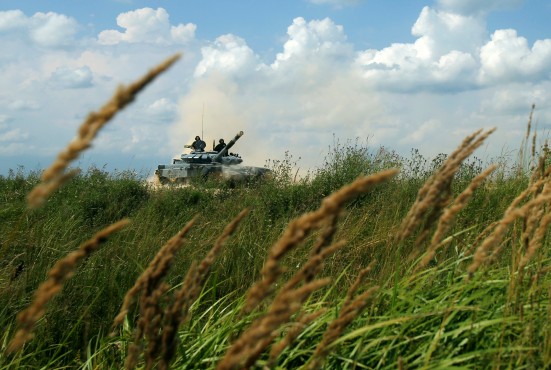 Tank competes during Tank Biathlon at International Army Games outside Moscow