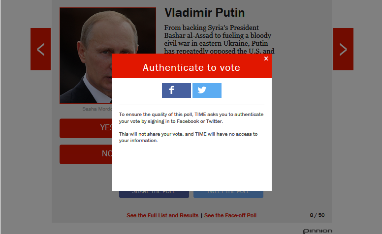 Голосуем за нашего Президента Владимира Путина на сайте Time